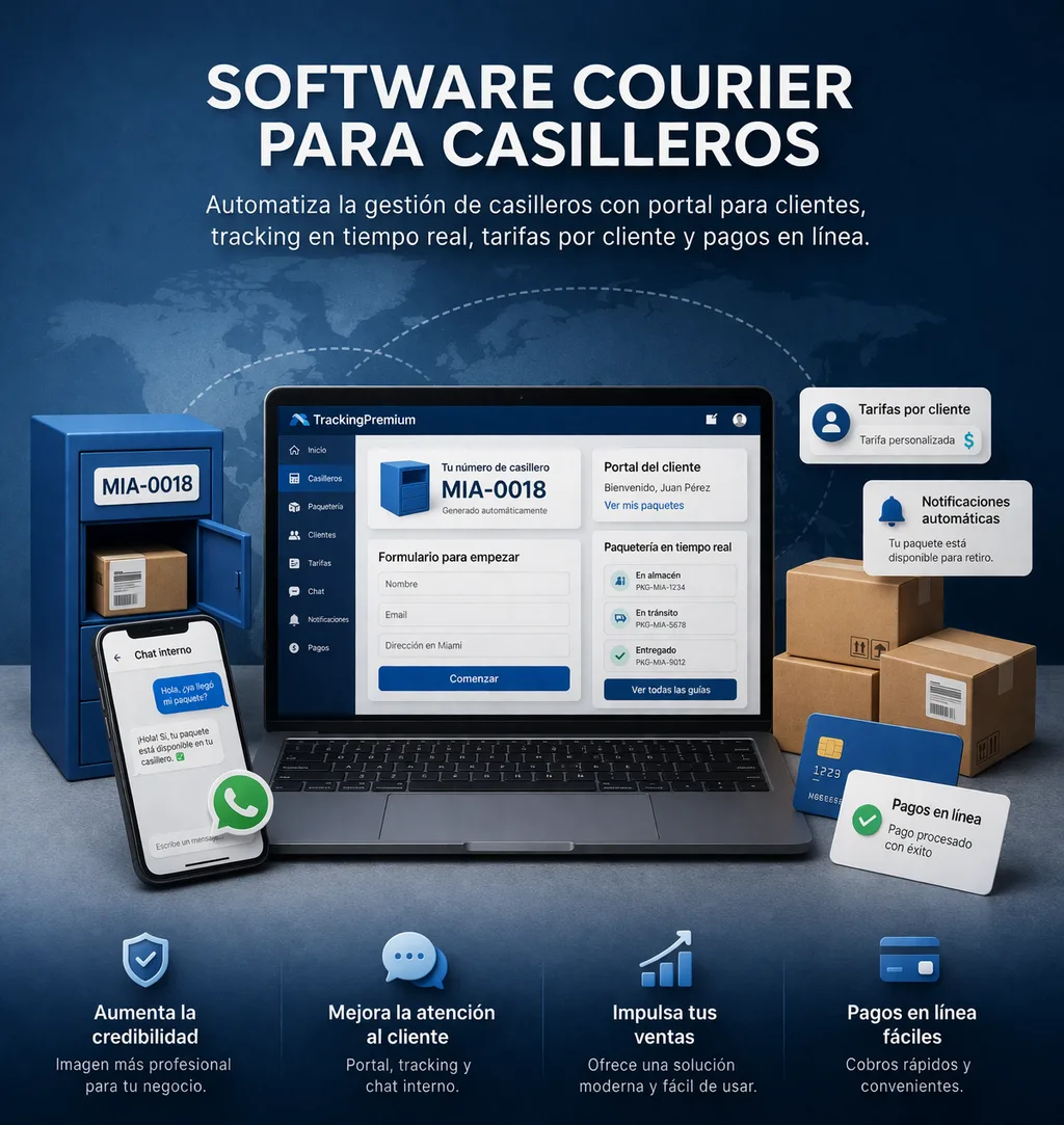 Software courier para casilleros con portal, tracking y pagos en linea