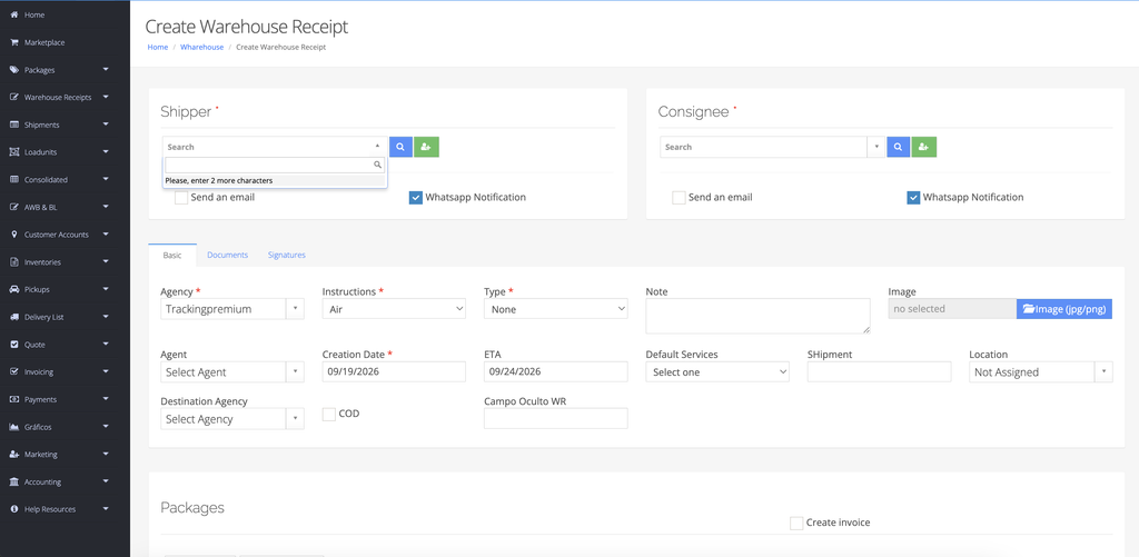 Automatización de recepción, tracking y facturación mediante software para courier.